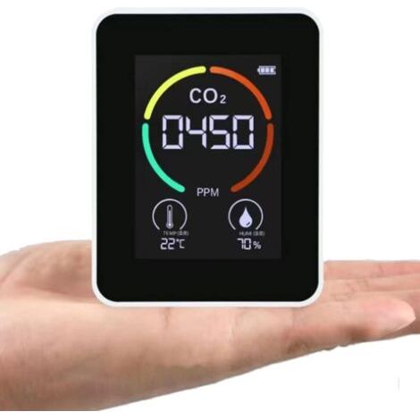 CO2 Détecteur Moniteu, Capteur co2 Dioxyde Carbone Qualité l’Air, Capteur qualité l'air avec câble USB- Détecteur température et d'humidité - Pour la maison/ bureau/salle sport/ voiture - (Blanc) (1/5)
