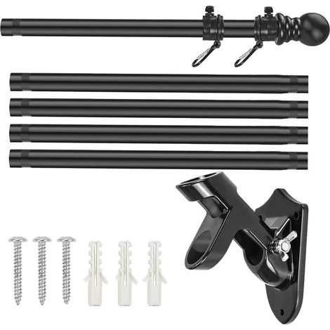 kit de mât de drapeau rotatif en acier inoxydable noir de 1,83 m (5 sections) pour drapeau ukrainien, avec accessoires. (1/5)