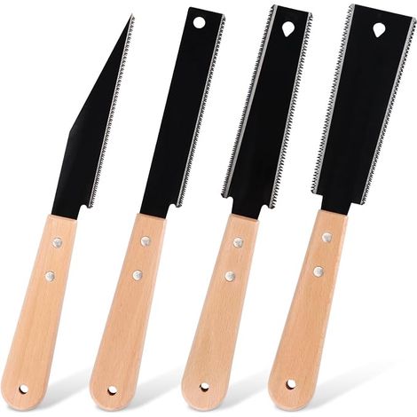 4 Pièces Scie Japonaise Menuisier Scie à Bois Petite Double Tranchant 11/17 TPI Flush Cut Saw Fine Tooth Pull Saw avec Poignée pour Trimming, Pruning et Bricolage (Noir)