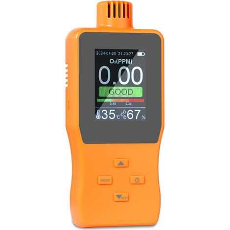 Ozondetektor, Gerät zur Messung der Innenraumluftqualität (O3), tragbarer Luftqualitätsmonitor, Thermometer und Hygrometer (mit Alarm auf hintergrundbeleuchtetem LCD-Bildschirm)