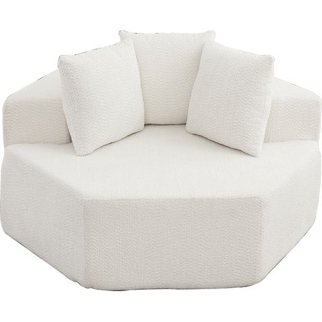 Poltrona singola modulare esagonale in ciniglia beige MODENUIT (1/5)