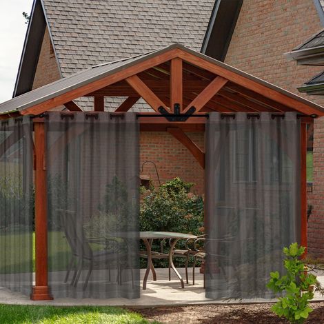 Rideau en tulle imperméable, filtre la lumière, décoration de terrasse, jardin, cour, 2 pièces (132 x 213 cm, gris foncé) (1/3)