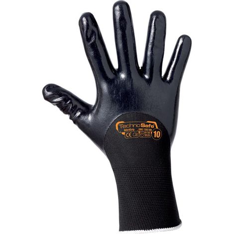 GUANTI SINTETICI SPALMATI IN NITRILE DORSO AREATO TOP QUALITY BLACK M/-XL 12PAIA, "M" (1/2)