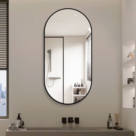 Wandspiegel mit Aluminiumrahmen 60×120 cm Design Flurspiegel Abgerundet rechteckig Horizontal Vertikal Schwarz