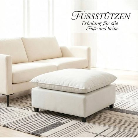 Pouf ottomano quadrato 75x75x40 cm in lino grigio, seduta d'appoggio per soggiorno – MEUBLIV (1/5)