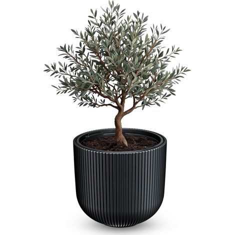 XL Blumentopf rund 39 x 32 cm anthrazit aus Kunststoff mit entnehmbarem Pflanzeinsatz – wetterfest UV-beständig frostsicher