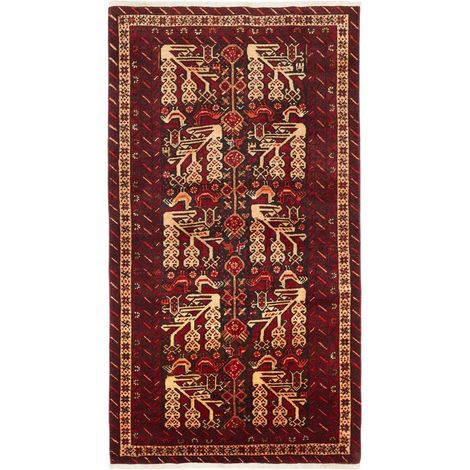 Tapis salon 102 x 190 cm, motif traditionnel, bordeaux, beige et noir, laine pure, noué à la main, artisanal (1/5)
