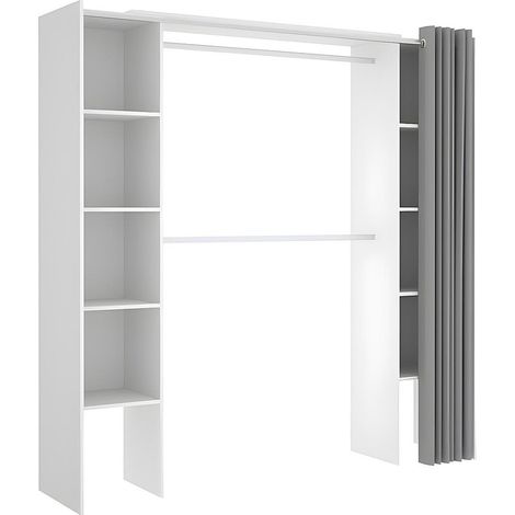 Armadio guardaroba estensibile con tenda L110/180 cm Bianco e grigio - DORIAN (1/3)