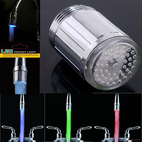 QAZQA Robinet D'Eau Led Coloré,Lumineux à Led Embout de Robinet,3 Couleur Sensible À La TempéRature Led Robinet D'Eau,Pour Dans Les Restaurants,Maisons,HôTels,Salles de Bains,Accessoires de Cuisine,Du (1/4)