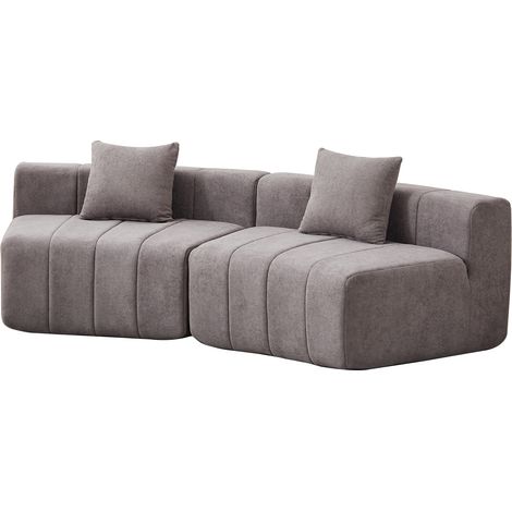 Divano modulare curvo in ciniglia grigio con 2 cuscini, design semicircolare senza montaggio (1/5)