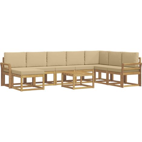 Set di divani da esterno con cuscino 9 pcs Bianco e Beige vidaXL