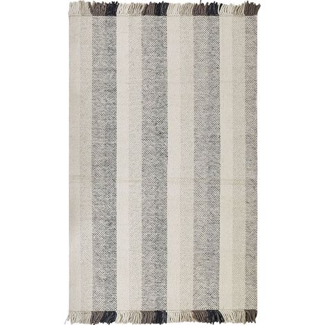 Tappeto in lana bianco sporco nero marrone 140 x 200 cm fatto a mano con nappe Emirler