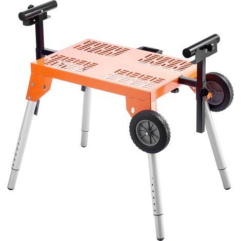 Support pour Scie à Onglet avec Plateau et Roulettes, Piètement pour Scie Pliable en Acier, Capacité de Charge 149,7 kg, Hauteur et Longueur Réglables, Portable et Compact, pour Chantier (1/5)