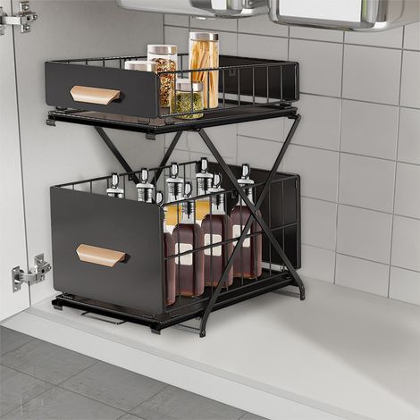 Étagère de cuisine rétractable 40 x 26 x 43 cm noir (1/5)
