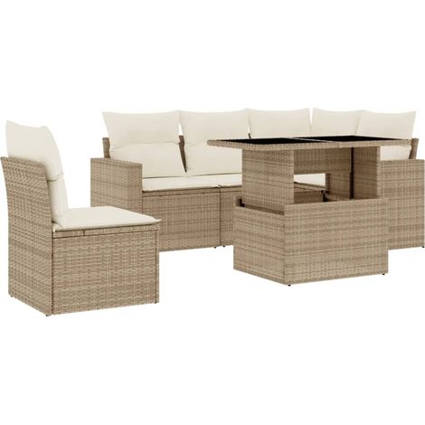 Set Divano da Giardino 6 pz con Cuscini Beige in Polyrattan vidaXL (1/5)