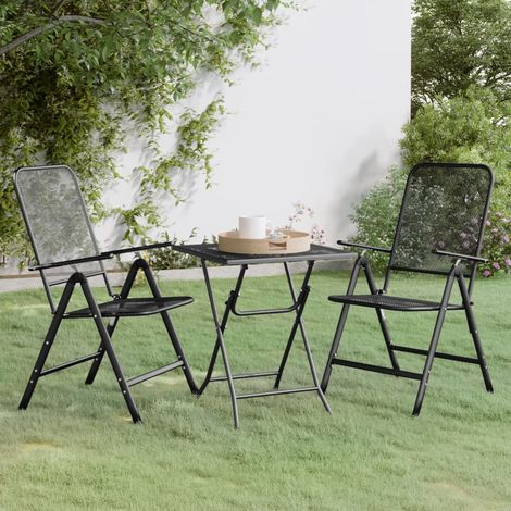 Ensemble Table et Chaise de Jardin 3 pcs - Mobilier à dîner de jardin Maille Métal Anthracite BV695398 - BonneVie (1/5)