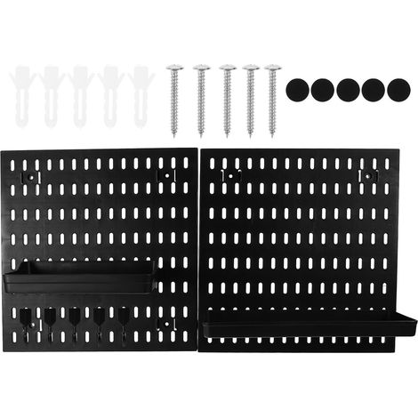 Panneau Perforé Mural avec Crochets et Étagères, Plastique Noir, 1 Set Rangement Mural, Installation sans Perçage, Cuisine et Salle de Bain, Design Multifonction (1/5)