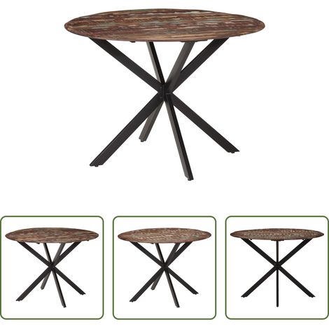 Bois recyclé - Table à dîner Ø110x78 cm Bois de récupération massif et acier (1/5)