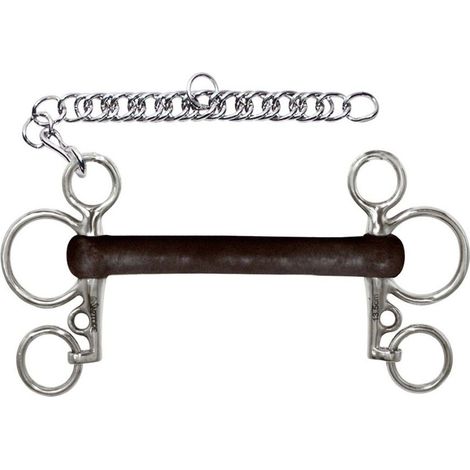 13,5 cm: Morso pelham in gomma flessibile e acciaio inox con barbozzale e aste corte