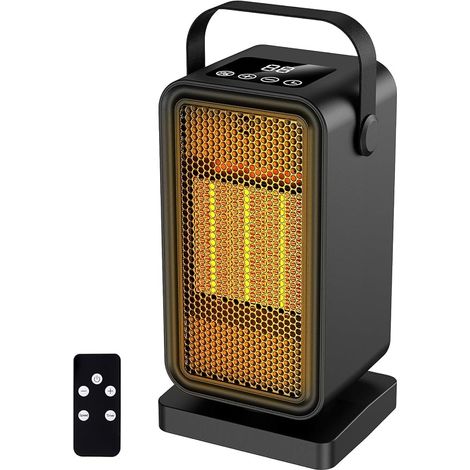 Silent Portable Electric Fan Heater with Remote Control, 2 Modes, 12H Timer, PTC Ceramic Space Heater for Office, Bedroom, Living Room (1/5)