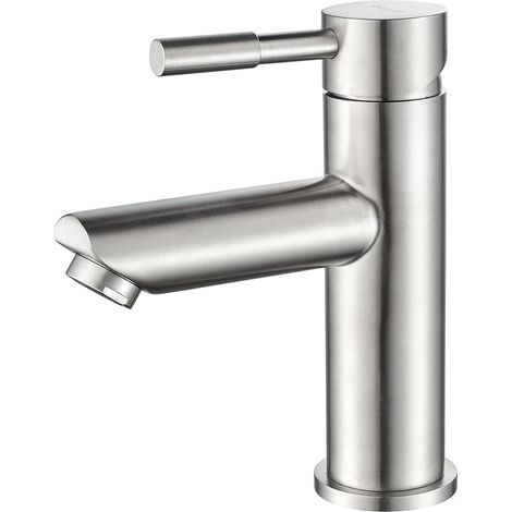 CCYKXA Bathroom Mixer Tap, Single Handle Sink Faucet, Stainless Steel, Grey