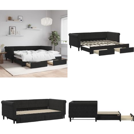 Tagesbett Ausziehbar mit Schubladen Schwarz 90x190 cm Samt - Schlafsofa - Sofa-Bett (1/5)