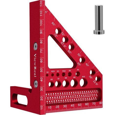 Équerre 3D métrique pour le travail du bois – Règle en aluminium multi-angles 22,5-90°, échelle en cm (1/4)
