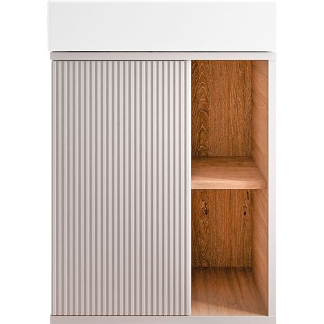 Waschtischunterschrank BELDIVO 50 cm mit Waschbecken - Türanschlag links, Weiß matt