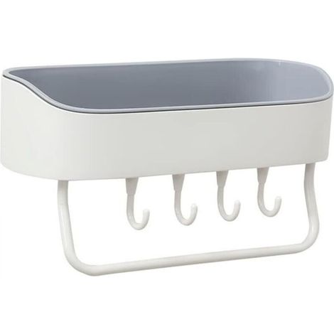 Mensola portaoggetti da bagno, grigia, 27 x 10,5 x 11 cm, non richiede foratura, per porta del bagno, per gel doccia con gancio