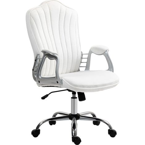 Chaise pivotante de bureau avec accoudoirs à hauteur réglable, bras oscillant fonctionnel blanc, dossier courbé
