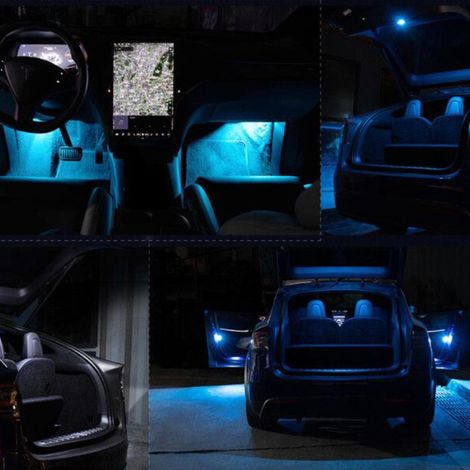 [Yue Xinghui] (Propriété intellectuelle non exploitée) (ZH) Lot de 2 lampes de lecture intérieures LED roses pour Tesla Model 3SX, compatibles avec les portières de voiture. (1/5)