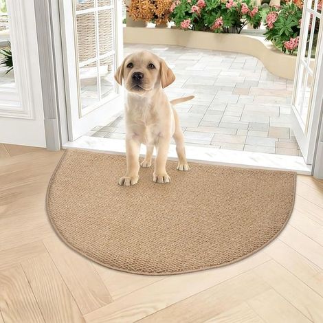Paillasson demi-rond – 50 x 80 cm – Marron – Antidérapant – Lavable – Anti-poussière – Intérieur/extérieur (1/5)