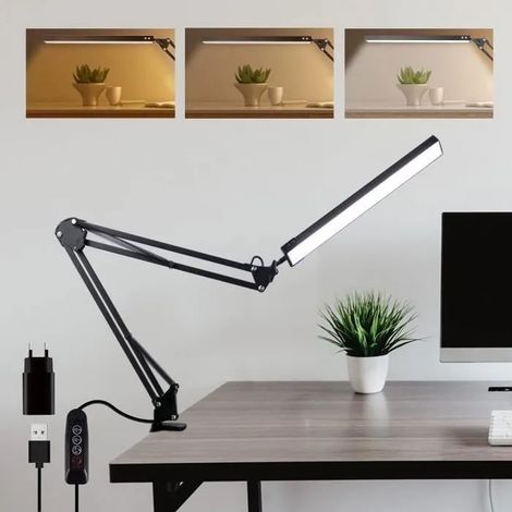 Lampe de bureau - MARSEE - Modèle classique - 30 modes de lumière - Bras articulé - Noir (1/4)