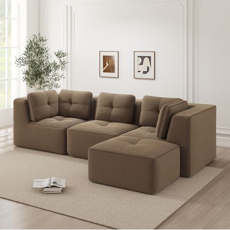 Ecksofa aus Cord in Braun, modular, L-Form, kein Aufbau erforderlich (1/5)