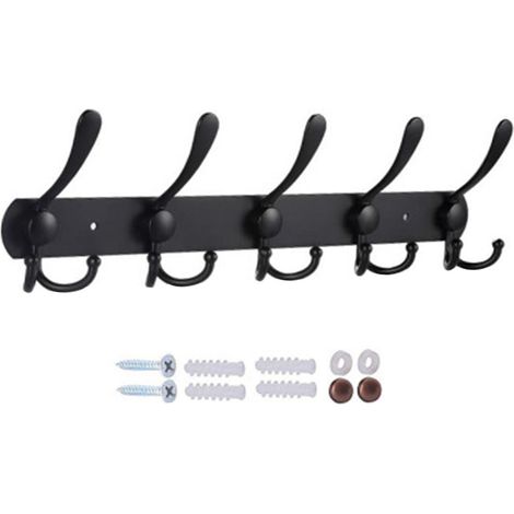 Porte-manteau mural long, 5 crochets triangulaires pour suspendre manteaux, crochets muraux, cintre mural, porte-manteau pour vêtements, vestes, chapeaux (1/5)