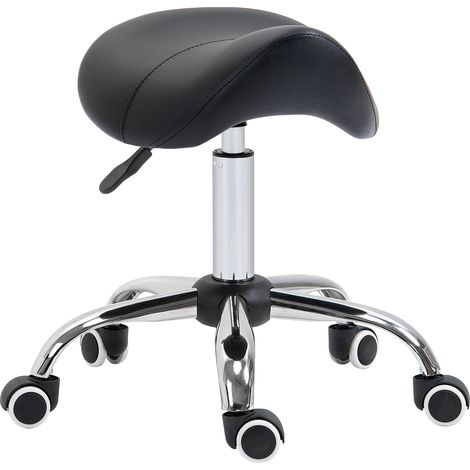 Height Adjustable 360° Rotating Hydraulic Salon Stool for Massage and Spa-Black Faux Leather Rolling Chair