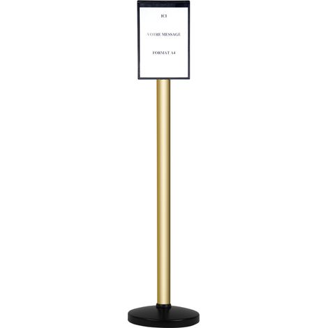 Poteau alu champagne grande hauteur sur socle portable avec support d'information - 2030212