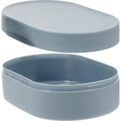 Soap Dish Portable Blue Soap Box with Sealed Lid Oval Design