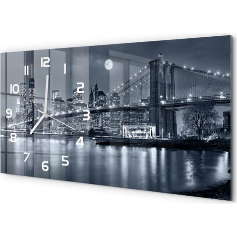 Horloge Murale Déco Maison 60x30 cm Format Panoramique Verre Moderne Manhattan, New York (1/5)