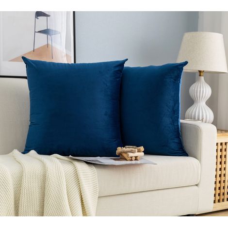 Paire de taies d'oreiller en velours pour canapé et lit, housses de coussins, anti-acariens et hypoallergéniques, 2 pièces (60x60 cm, bleu) (1/5)