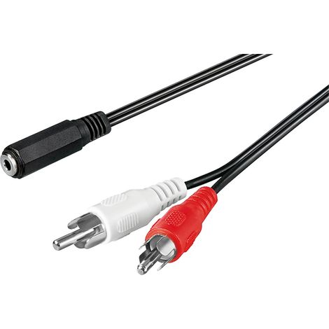 Adaptateur de Câble Audio 3,5 mm Femelle vers RCA Mâle, Prise Jack 3,5 mm (3 broches, stéréo)  2 connecteurs Cinch (audio à gauche/droite). Longueur de câble 1.4 m (1/2)