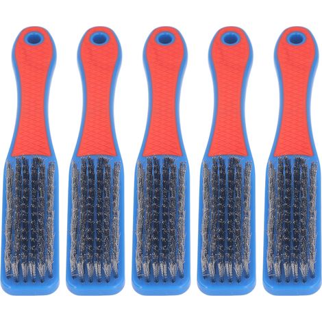 Lot de 5 brosses métalliques à poils en acier inoxydable et manche en silicone, outil de nettoyage pour le travail du bois (1/5)