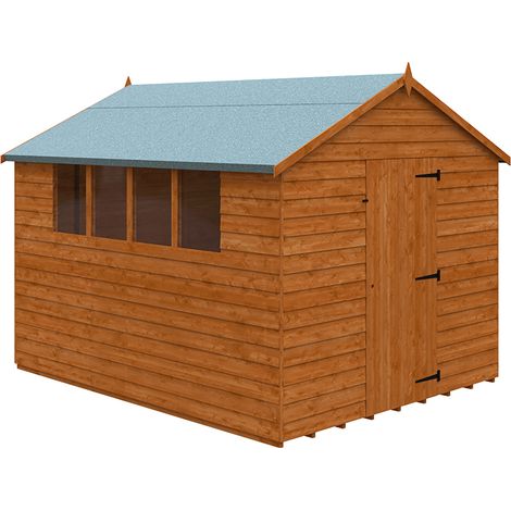 10 x 8 Feet Budget Apex 9mm Shed - Solid Wood/Softwood/Pine - L295 x W235 x H231.9 cm - Burnt Orange