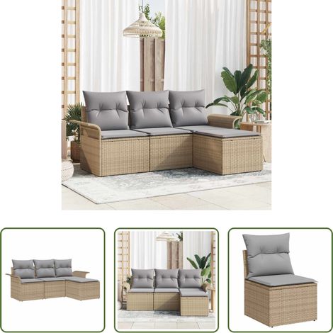 Terrassensofa - Garten-Sofa-Set mit Kissen mit Speicher 4 pcs Beige Poly Rattan (1/5)
