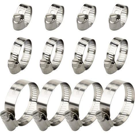 Collier de Serrage Réglable 21-44/16-25/10-16 mm 12pcs Collier de Serrage Inox 304 Collier Serrage Métallique pour la Plomberie, Piscine, l'Automobile et les Applications Mécaniques (1/5)