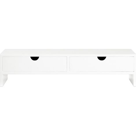 SoBuy Monitor Stand Computer Screen Monitor Stand Monitor Riser Desk Organizer 2 Drawers White,BBF02-W