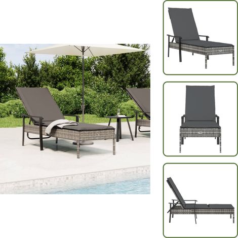 Sdraio con schienale regolabile - vidaXL Lettino Prendisole con Cuscino Grigio in Polyrattan - Sdraio con cuscino