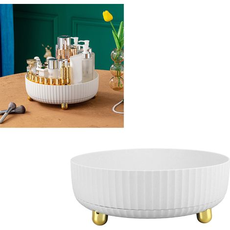 Plateau de rangement cosmétique de luxe pour bureau, boîte de rangement rotative pour condiments de cuisine, plateau tournant pour fruits et en-cas de salon, grand modèle blanc (1/5)