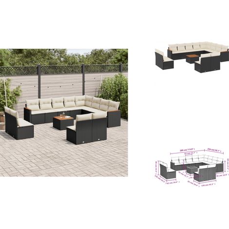13-tlg. Garten-Sofagarnitur mit Kissen Schwarz Poly Rattan - Gartenmöbel - Outdoor Möbel - Rattan Sofa - Esstisch Set - Lounge Set
