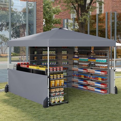 GOPLUS Tonnelle Pliante 3x3 M Demi-Parois, Tente de Reception Pop-Up Réglable 266/276/286CM avec Sac à roulettes, 8 Piquets, 4 Sacs de Sable, Pavillon Pliable pour Patio,Cour (3x3x2,86MGris) (1/5)